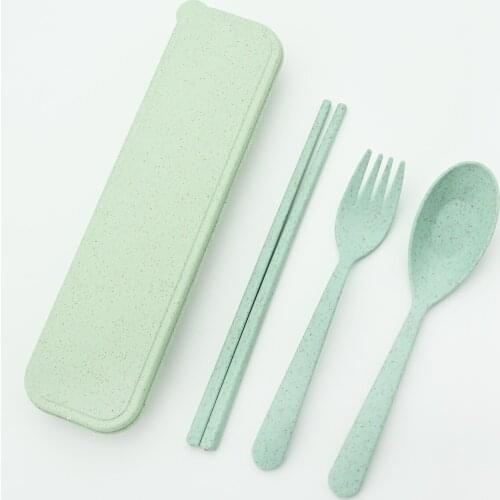Wheat Travel Dinnerware Fork Spoon Chopsticks With Portable Cutlery Box Japan Style Student Flatware Set Party Kitchen Tableware