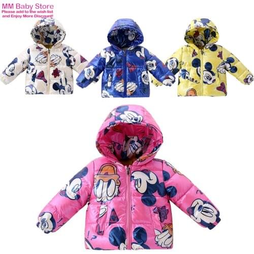 New Winter Jacket for Boys Warm Jacket Childrens Mickey Coat Cotton Padded Clothing Kids Warm Parka Boy Hooded Thick