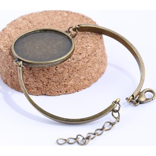 Reidgaller 5pcs antique bronze fit 25mm round cabochon base setting diy blank metal bezel trays for bracelets bangle making
