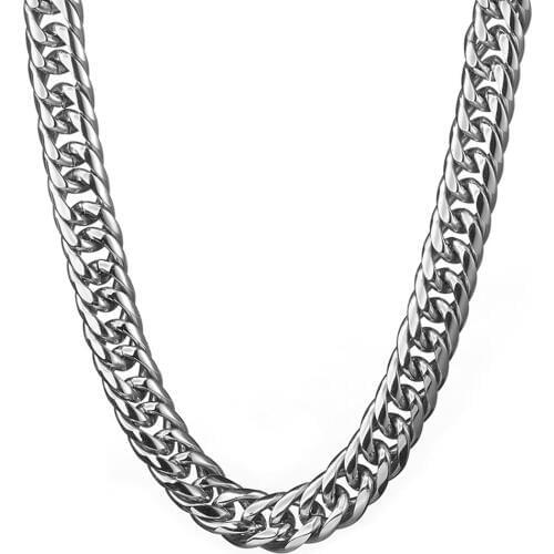 Granny Chic 18mm 7-40Inch Top Quality 316L Stainless Steel Necklace for Men Silver Color Curb Cuban Link Mens Chain
