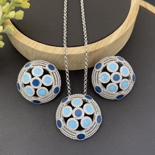 Lanyika Fashion Jewelry Set Elegant Circle Drip Oil Zircon Micro Inlay Necklace with Earrings for Women Banquet Best Gifts