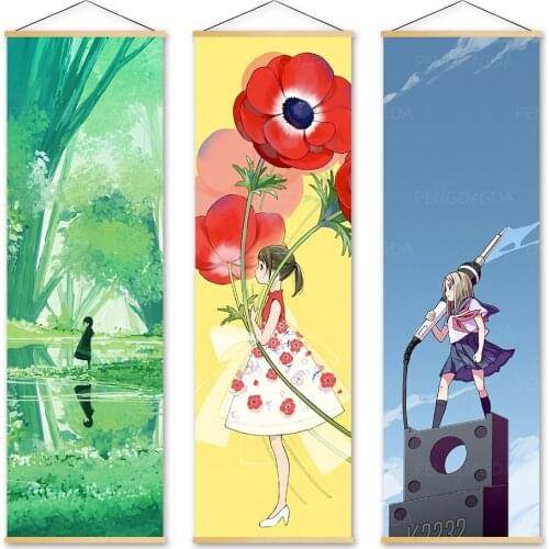 Print Poster Wall Artwork Cute Girl Pictures Painting Summer Canvas Solid Wood Hanging Scrolls Cartoon Character Home Decoration
