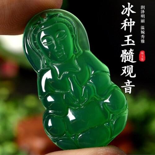 Natural Chalcedony Buddha Jade Pendant Women Men Genuine Certified Jades Stone Guanyin Amulet Gifts Chrysoprase Charms Jewellery