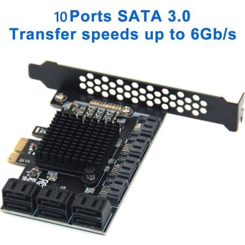 SATA PCIE 1X Adapter 6/10 Ports PCIE X4 X8 X16 to SATA3.0 6Gbps Interface Rate Riser Expansion Card for Desktop PC Supports 32TB