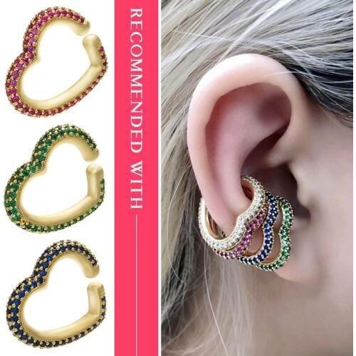 HECHENG 1PC love heart ear cilp wholesale colorful Zircon crystal CZ ear bones cilp earrings for women gift jewelry VE132