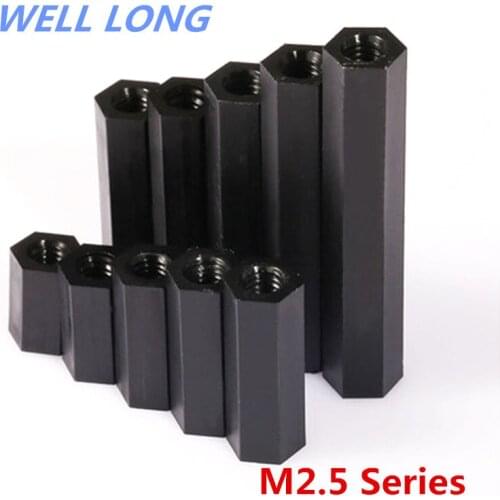 M2.5 Series Black Nylon column plastic isolation column hexagon straight through column double pass stud