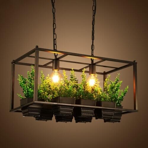 Nordic retro personalized plant black iron metal box pendant light shop bar restaurant lamp