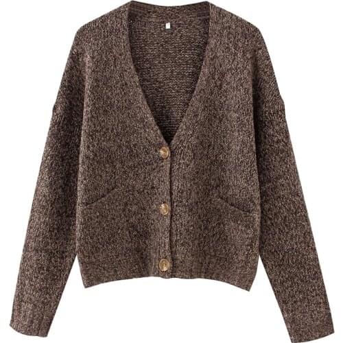 Women soft loose wool sweater 2020 winter fashion ladies full sleeve V-neck single breasted sweaters elegant female vintage