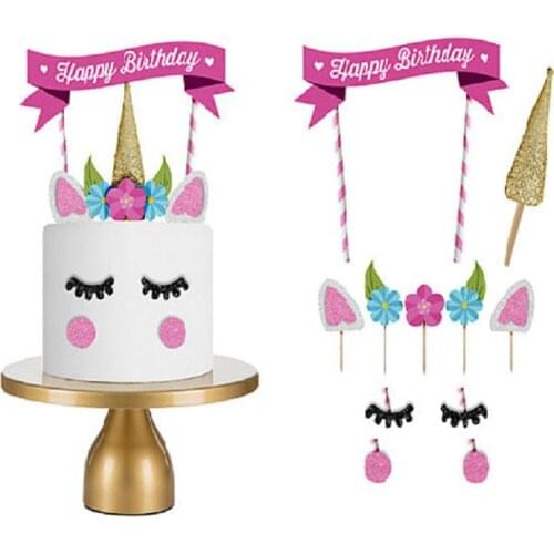 Unicorn Cake Topper Set For Birthday Party Decorations Pink Gold Cupcake Topper Kids Girl Favors Supplies