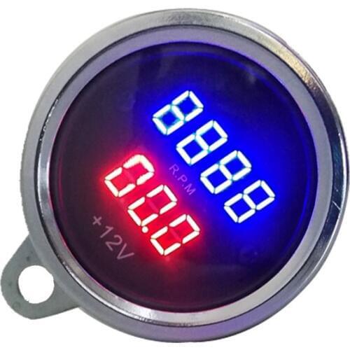 Universal Motorcycle RPM Tachometer Electronic Digital LED Voltmeter Gauge