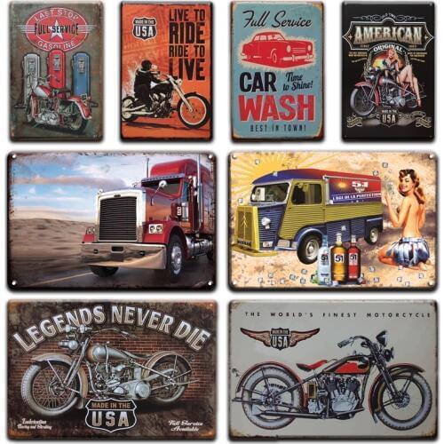Vintage Motorcycle Metal Plaque Tin Sign Garage Man Cave Signs Retro Parking Only Metal Poster Decorative Plates Wall Stickers