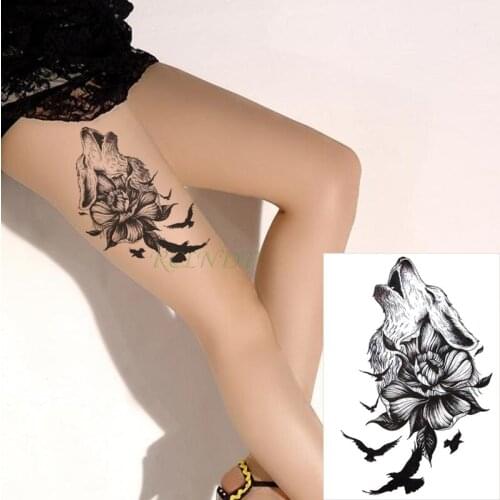 Waterproof Temporary Tattoo Sticker roaring wolf head bird animal flower tatto black flash tatoo fake big tattoos for men women