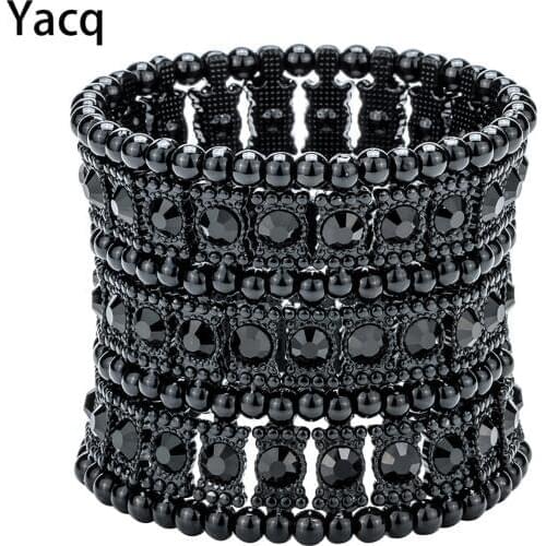 Yacq Multilayer Stretch Cuff bracelet Women Crystal Wedding Bridal Party Fashion Jewelry Gift B11 Silver Gold Black Dropshipping