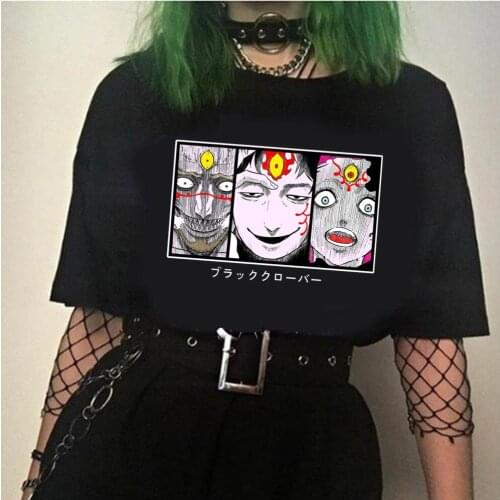 Women T-shirt Tops Funny Black Clover Tshirt Horror T-shirt Crew Neck Fitted Soft Anime Manga Tee Shirt Clothes