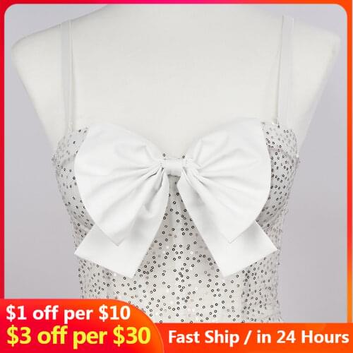 Spice girl bow camisole careful machine backless sequined tube top and navel high waist thin bottoming shirt womens order