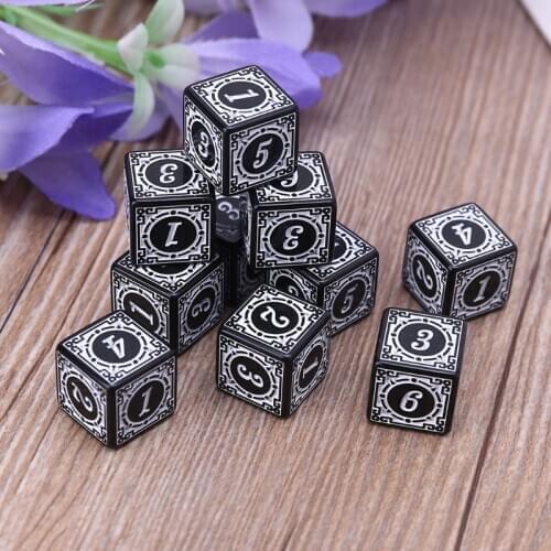 10Pcs D6 Polyhedral Dice Square Edged Numbers 6 Sided Dices Beads Table Board Game for Bar Party
