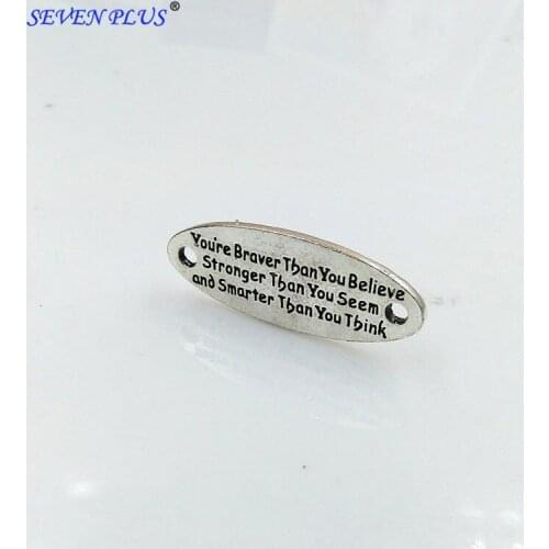 High Quality 10 Pieces/Lot 13mm*33mm Braver Stronger Smarter Letter Printed Word Bracelet Connector Charm