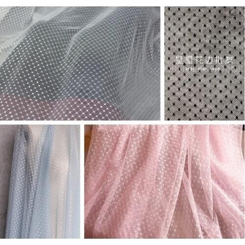 2M Pink Blue Jaquard Dot Stretchy Mesh Lace Fabric For Girls' Tulle Dress Wedding Garment Sewing Decorative Elastic Net Fabric