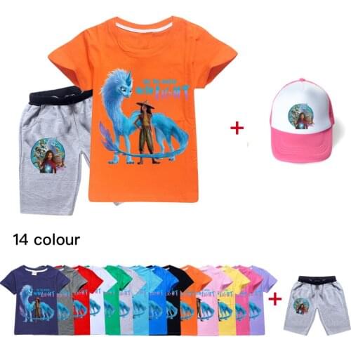 2021 Raya and the last dragon Girls T-Shirt set Boys Short Sleeve Tee Tops set Kids Cartoon Printing Clothes fill the world