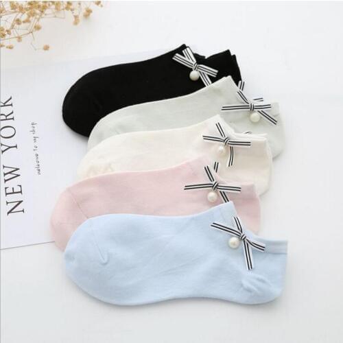 5Pairs/Lot Women Ankle Socks Bowknot Label Candy Color Sox Spring Summer Casual Daily All-purpose Girls Socks High Quality Sox