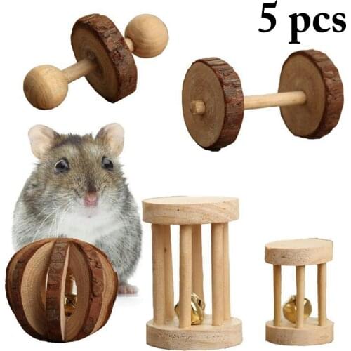 5pcs Hamster Toys Wooden Hamster Chew Toy Bite Proof Parrot Biting Toy Small Animal Cage Toys Hamster Cage Accessories