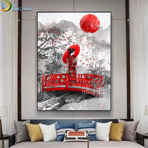 5d Diamond Embroidery Japanese Girl Cherry Blossoms Wall Art Diamond Painting Cross Stitch Mosaic Square/Round Living Room Decor