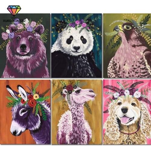 5D Diamond Drawing Cartoon Pictures of Small Animals and Flowers Panda, Giraffe, Dog, Bear Full Circle DIY Diamond Embroidery