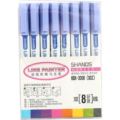 Hot Sale 8 Pcs Double Line Contour Pen Color Marker Pen Student Marker Stationery Set
