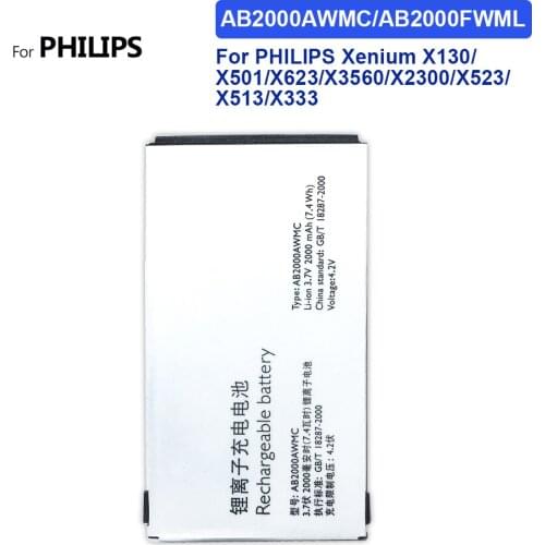AB2000AWMC AB2000FWML 2000mAh Replacement Battery For PHILIPS Xenium X130/X501/X623/X3560/X2300/X523/X513/X333 +Tracking Number