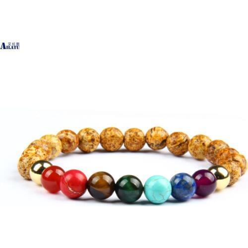 Ailatu New Chakras Bracelet with Natural Stone Beads Yoga Beaded Jewelry