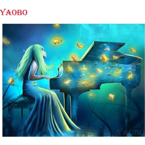 Fantasy art diamond painting Piano/girl/goldfish diamond embroidery 5d diy diamond painting full square/round mosaic pictures