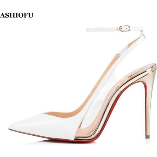ASHIOFU New Hot-sale Handmade Ladies High Heel Pumps Faux-PVC Party Prom Dress Shoes Slingback Evening Fashion Pumps Court Shoes