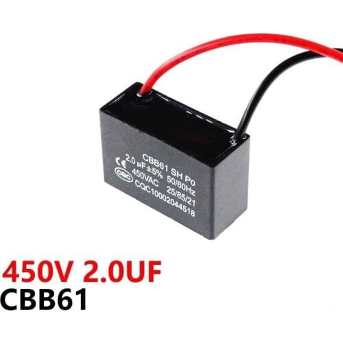 CBB61 450VAC 2UF fan starting capacitor lead length 10cm with line