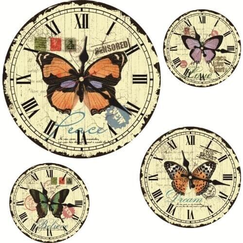 Butterfly Decorative Round Wall Clock Kids Chilren Living Room Wall Decor Non Ticking Vintage Quartz Watch Wall Clocks