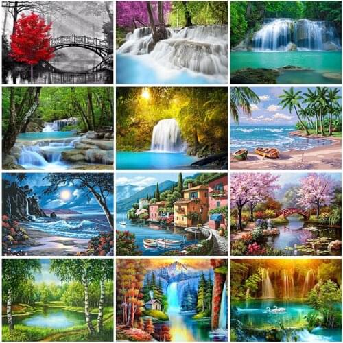 DIY Waterfall 5D Diamond Painting Full Square Drill Scenic Diamond Embroidery Cross Stitch Mosaic Kits Wall Art Home Decor Gift