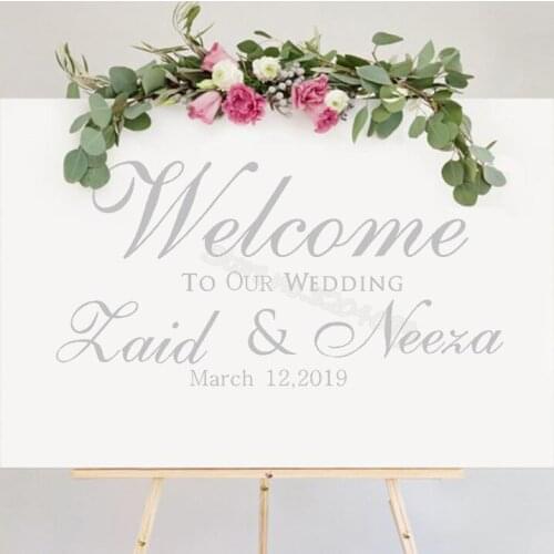 Welcome To OUR WEDDING board Sticker Personalized Bride and groom Custom Names and Wedding date Reception Sign Stickers dz005