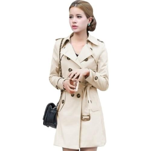Trench Coat For Women Double Breasted Belt Slim Fit Long Spring Coat Casaco Feminino Abrigos Mujer Autumn Outerwear Outerwear
