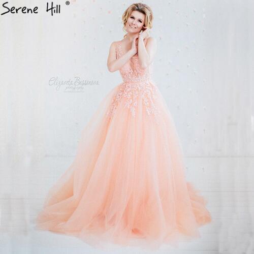 Elegant Sexy Sleeveless Tulle A-Line Evening Dress Embroidery Pearls Train Evening Gown 2020 Real Photo HA2108