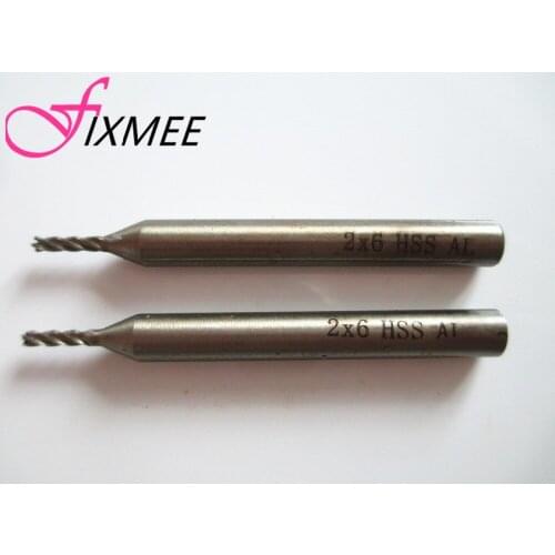 Fixmee New 2pc HSS CNC Straight Shank 4 Flutes 2mm End Mill Milling Cutter for Wood Thin Metal Aluminum Drill Bits 6mm Shank