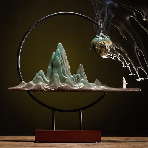 Ceramic Incense Burner Fairy Backflow Smoke Rockery Incense Holder Lotus Creative Living Room Bruleur Fondant Zen Decor AC50IB