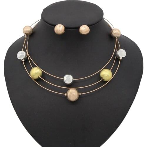 Yulaili Fashion African Beads Rose Gold Charm Choker Necklace Stud Earrings Dubai Jewelry Sets for Women Wedding Jewelery Set