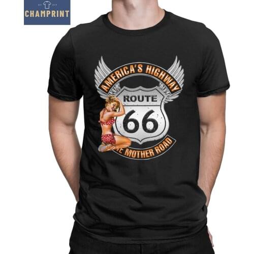 Route 66 Mother Road PinUp T Shirts Mens Pure Cotton Casual T-Shirt Round Neck Tees Short Sleeve Clothes 6XL