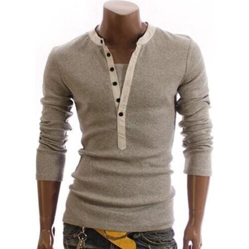 Men Solid Casual T-shirts Long Sleeve V-neck Slim Fit Soft Comfortable Autumn Winter Clothes Spring Autumn Long Sleeve Tees Top