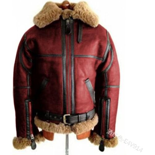 5XL Plus Size Mens Winter Warm Leather Jacket Lapel Lamb Hair Frosted Velvet Coat Jacket Black Brown Wine RED