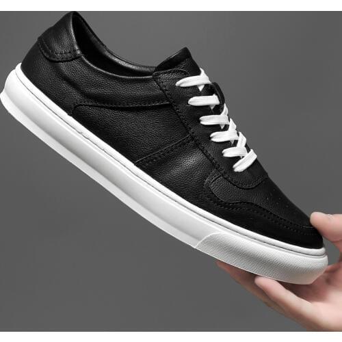 Mens Genuine Leather Casual Shoes Classic Fashion Male Lace up Flat White Black Fashion Sneakers 2020 New Men Loafers