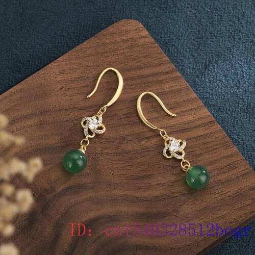 Jade Bead Earrings 925 Silver Chalcedony Crystal Natural Zircon Gifts Fashion Amulet Women Jewelry Gemstone