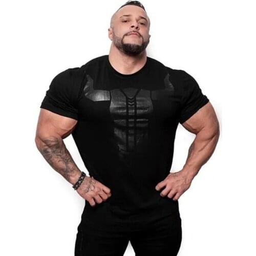 2021 New Mens Gyms Fitness Bodybuilding Skinny T-shirt Summer Casual Fashion Print Male Cotton Tee shirt Tops Crossfit Clothing