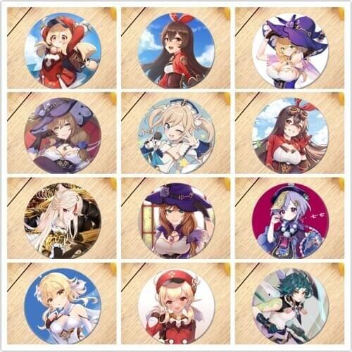 New Game Genshin Impact Amber Kaeya Barbara Venti Klee Cosplay Costume Accessories Metal Badges Pin Props