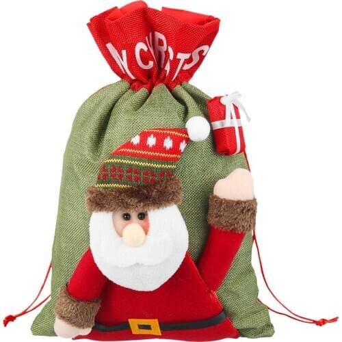 Newest Arrival Christmas Non-woven Cloth Gift Bag Santa/Snowman/Deer Drawstring Pocket Candy Cookie Storage Pouch