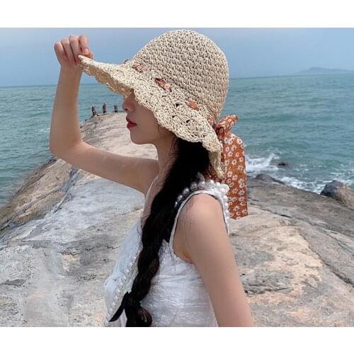 New Womens Straw Hats Panamas UV Protection Sun Visor Beach Hats Women Sweet Bow Visors Foldable Female Summer Sun Hat
